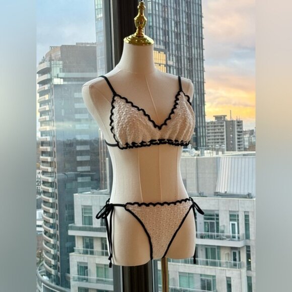 🆕 ZIMMERMANN 🧿 NWT Halliday Knit Scoop Bikini - Ivory/Black - Sz 2 - US 6 / 8 - Picture 4 of 14